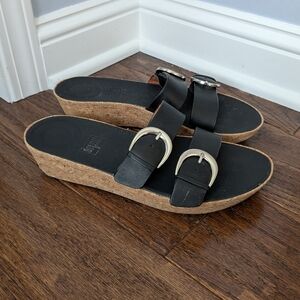 Fitflop Women's Black Leather Duo Buckle Double Strap Slip On Sandals Size 9